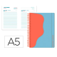 AGENDA ESCOLAR LIDERPAPEL 25-26 ESPIRAL WAVES AZUL DIA PAGINA A5 BILINGÜE PAPEL FSC 80 GR