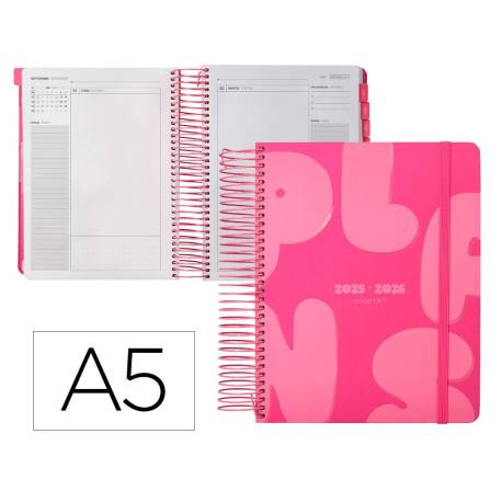 AGENDA ESCOLAR ANTARTIK 25-26 ESPIRAL PLANS ROSA FUCSIA DIA PAGINA A5 BILINGÜE PAPEL FSC 80 GR