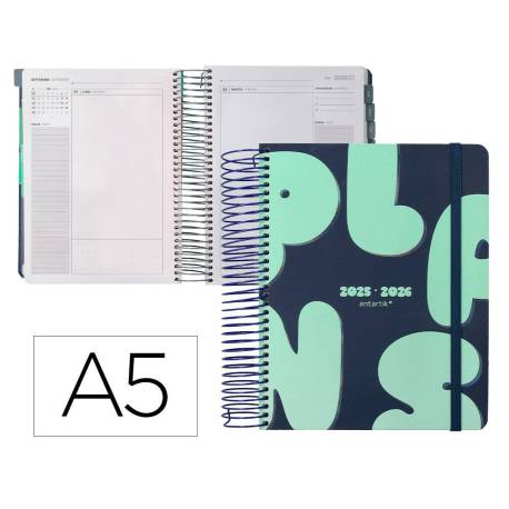 AGENDA ESCOLAR ANTARTIK 25-26 ESPIRAL PLANS AZUL DIA PAGINA A5 BILINGÜE PAPEL FSC 80 GR