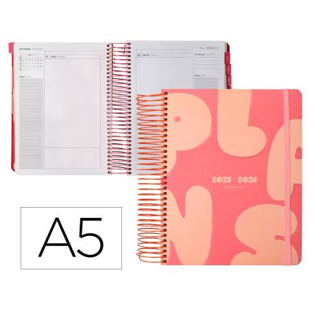 AGENDA ESCOLAR ANTARTIK 25-26 ESPIRAL PLANS NARANJA DIA PAGINA A5 BILINGÜE PAPEL FSC 80 GR