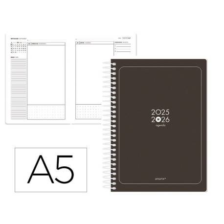 AGENDA ESCOLAR ANTARTIK 25-26 ESPIRAL ESSENTIALS NEGRO DIA PAGINA A5 BILINGÜE PAPEL FSC 80 GR