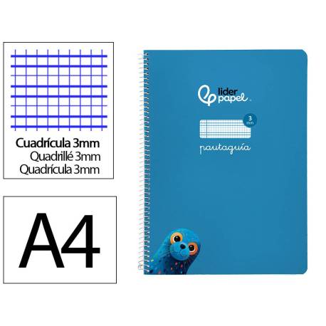 CUADERNO ESPIRAL LIDERPAPEL DI N A4 PAUTAGUIA TAPA BLANDA 80H 75 GR CUADRO PAUTADO 3MM COLOR AZUL