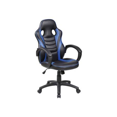 SILLA ROCADA GAMING CON BRAZOS FIJOS BASE NYLON CON RUEDAS BASCULANTE SIMILPIEL NEGRO/AZUL 480X490X1060-1160