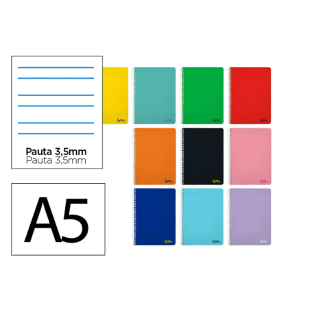 CUADERNO ESPIRAL LIDERPAPEL DIN A5 SMART TAPA BLANDA 80H 75GR RAYADO MONTESSORI 3,5MM COLORES SURTIDOS