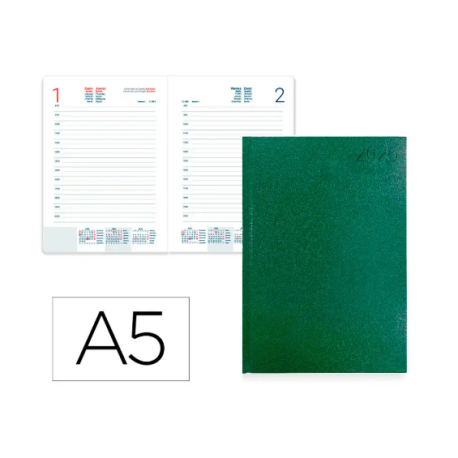 AGENDA ENCUADERNADA LIDERPAPEL CORFU 150X210 MM 2026 DIA PAGINA VERDE PAPEL 60 GR