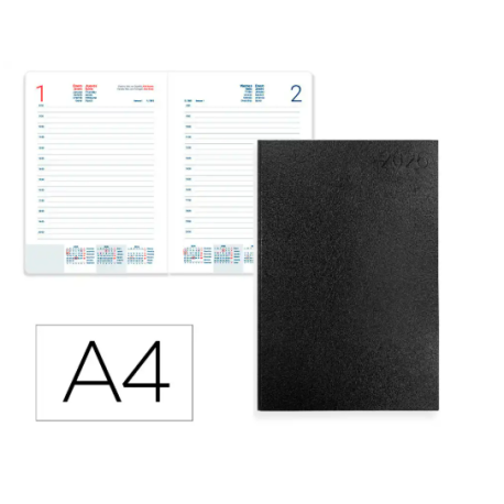 AGENDA ENCUADERNADA LIDERPAPEL CORFU A4 2026 DIA PAGINA NEGRO PAPEL 60 GR