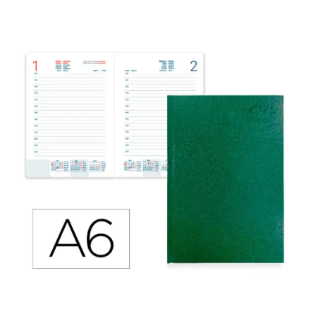 AGENDA ENCUADERNADA LIDERPAPEL CORFU A6 2026 DIA PAGINA VERDE PAPEL 60 GR