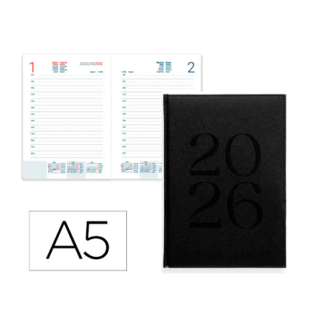 AGENDA ENCUADERNADA LIDERPAPEL CRETA 150X210 MM 2026 DIA PAGINA NEGRO PAPEL 70 GR