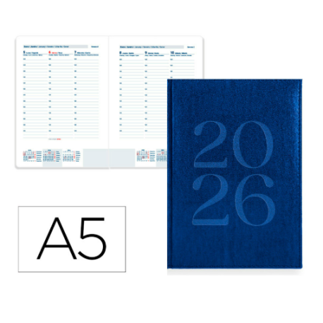AGENDA ENCUADERNADA LIDERPAPEL CRETA 150X210 MM 2026 SEMANA VISTA AZUL PAPEL 70 GR