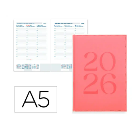 AGENDA ENCUADERNADA LIDERPAPEL CRETA 150X210 MM 2026 SEMANA VISTA PINK PAPEL 70 GR