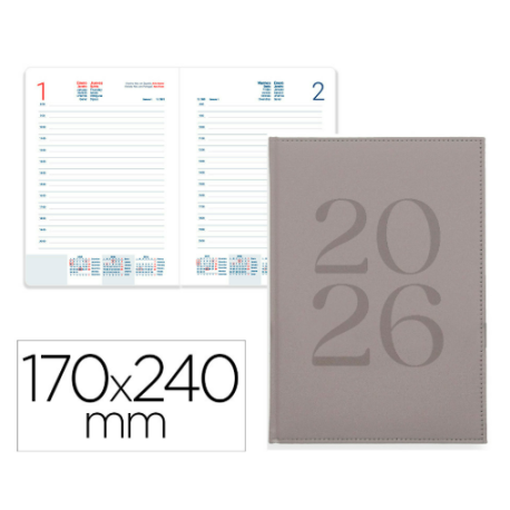 AGENDA ENCUADERNADA LIDERPAPEL CRETA 170X240 MM 2026 DIA PAGINA GRIS PAPEL 70 GR