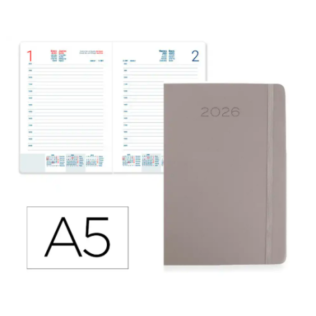 AGENDA ENCUADERNADA LIDERPAPEL MYKONOS 150X210 MM 2026 DIA PAGINA DESIGN 2 (NEGRO) PAPEL 70 GR