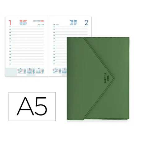 AGENDA ENCUADERNADA LIDERPAPEL PSARA A5 2026 DIA PAGINA VERDE PAPEL 70 GR FSC