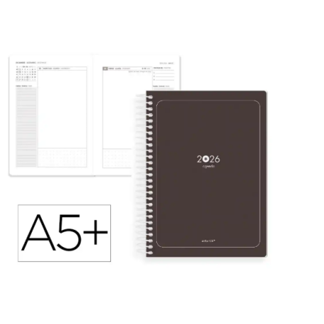 AGENDA ESPIRAL ANTARTIK ESSENTIALS A5+ 2026 DÍA PÁGINANEGRO PAPEL 80G FSC