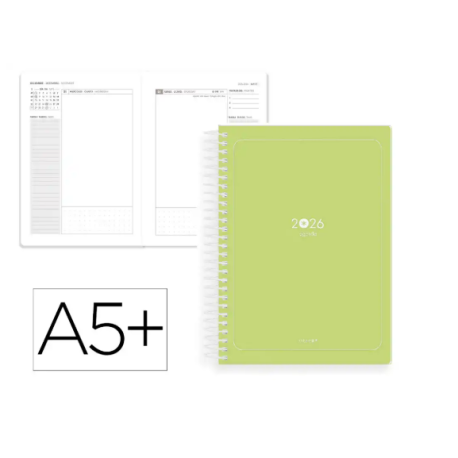 AGENDA ESPIRAL ANTARTIK ESSENTIALS A5+ 2026 DÍA PÁGINA VERDE PAPEL 80G FSC