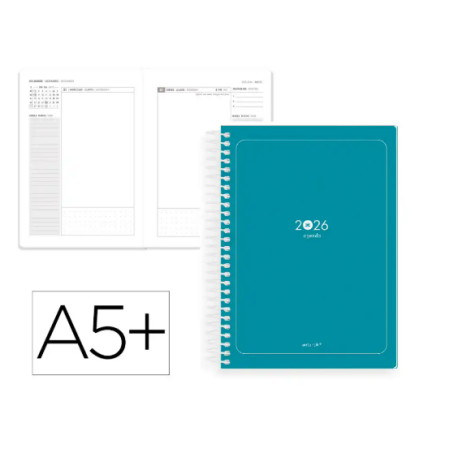 AGENDA ESPIRAL ANTARTIK ESSENTIALS A5+ 2026 DÍA PÁGINATURQUESA PAPEL 80G FSC