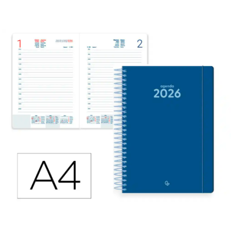 AGENDA ESPIRAL LIDERPAPEL CLASSIC A4 2026 DIA PAGINA AZUL OSCURO PAPEL 70 GR FSC