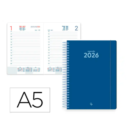 AGENDA ESPIRAL LIDERPAPEL CLASSIC A5 2026 DIA PAGINA AZUL OSCURO PAPEL 70 GR FSC