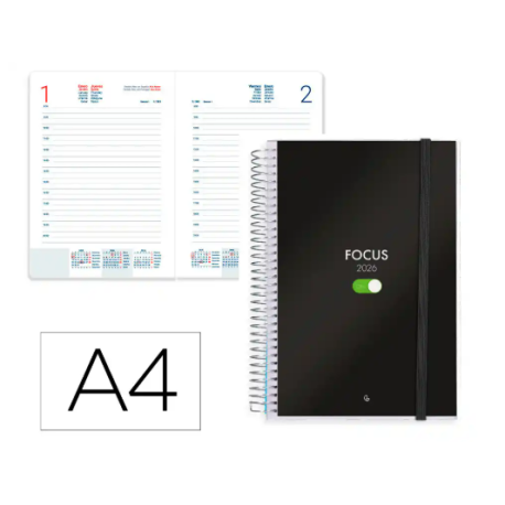 AGENDA ESPIRAL LIDERPAPEL TINOS A4 2026 DIA PAGINA PERSONALIZABLE PAPEL 70 GR FSC