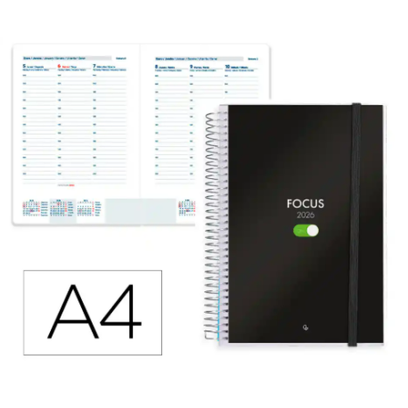 AGENDA ESPIRAL LIDERPAPEL TINOS A4 2026 SEMANA VISTA PERSONALIZABLE PAPEL 70 GR FSC