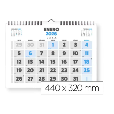 CALENDARIO ESPIRAL PARED LIDERPAPEL CLASICO 2026 NUMEROS GRANDES 44X32 CM PAPEL 128 GR