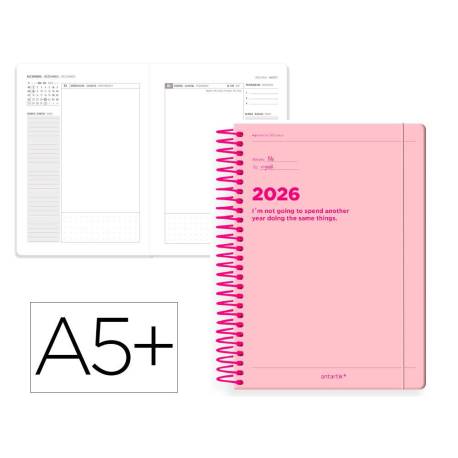 AGENDA ESPIRAL ANTARTIK MANIFEST A5+ 2026 DÍA PÁGINA ROSA PAPEL 80G FSC