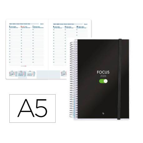 AGENDA ESPIRAL LIDERPAPEL TINOS A5 2026 SEMANA VISTA PERSONALIZABLE APEL 70 GR FSC