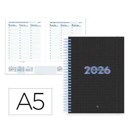 AGENDA ESPIRAL LIDERPAPEL KIMOLOS A6 2026 SEMANA VISTA FOCUS PAPEL 70 GR FSC