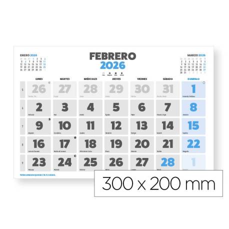 CALENDARIO PARED LIDERPAPEL CLASICO 2026 LOMO ENGOMADO 30X20 CM PAPEL 105 GR