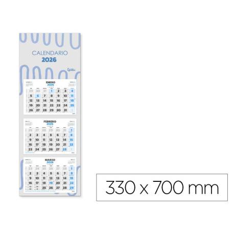 CALENDARIO PARED LIDERPAPEL 3 MESES VISTAS 2026 PLEGABLE 33X70 CM PAPEL 90 GR