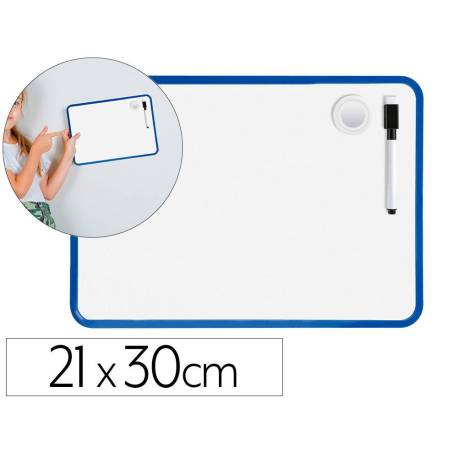 PIZARRA BLANCA LIDERPAPEL 21X30 CM MAGNETICA DOBLE CARA LISA CON ROTULADOR IMAN Y BORRADOR