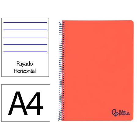 CUADERNO ESPIRAL LIDERPAPEL A4 WONDER TAPA PLASTICO 80H 90GR RAYADO HORIZONTAL CON MARGEN COLOR ROJO