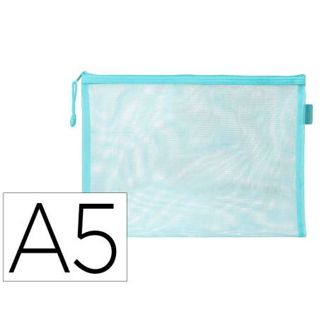 BOLSA ZIPPER BAG LIDERPAPEL POLIESTER TRANSPIRABLE MULTIUSOS DIN A5 AZUL PASTEL