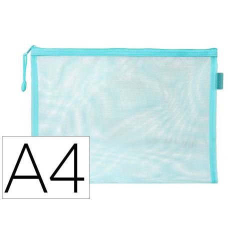 BOLSA ZIPPER BAG LIDERPAPEL POLIESTER TRANSPIRABLE MULTIUSOS DIN A4 AZUL PASTEL