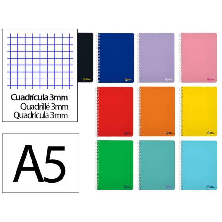 CUADERNO ESPIRAL LIDERPAPEL DIN A5 SMART TAPA BLANDA 80H 75GR CUADRO 3MM CON MARGEN COLORES SURTIDOS