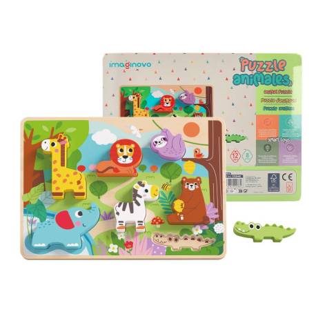 PUZLE INFANTIL IMAGINOVO MADERA 3D ANIMALES +12 MESES 8 PIEZAS 29,5X22X1,7CM