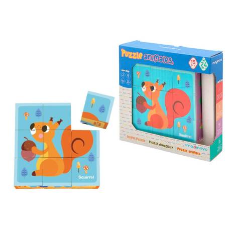 PUZLE INFANTIL IMAGINOVO MADERA CUBOS DE ANIMALES +24 MESES 15 PIEZAS INCLUYE 12 PATRONES 22X22X6,4CM