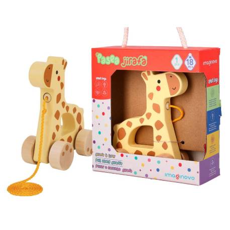 JUEGO INFANTIL IMAGINOVO MADERA JIRAFA PARA ARRASTRAR CON RUEDAS +12 MESES 16X12X5,4CM