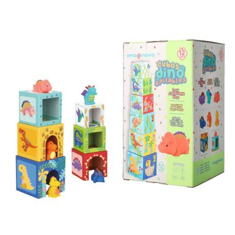 JUEGO INFANTIL IMAGINOVO CUBOS APILABLES NIDOS DINOSAURIOS +12 MESES 12 PIEZAS 13X13X13CM
