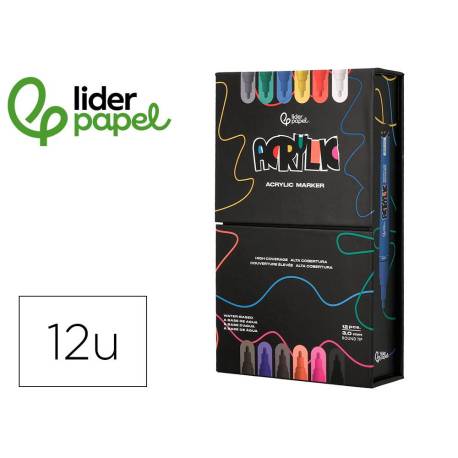 ROTULADOR LIDERPAPEL ACRYLIC BASE AGUA TODO TIPO DE SUPERFICIE PUNTA REDONDA 3 MM CAJA DE 12 UNIDADES COLORES