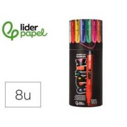 ROTULADOR LIDERPAPEL ACRYLIC BASE AGUA TODO TIPO DE SUPERFICIE PUNTA REDONDA 3 MM CAJA DE 8 UNIDADES COLORES