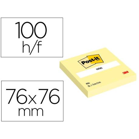 BLOC DE NOTAS ADHESIVAS QUITA Y PON POST-IT 76X76 MM 100 HOJAS AMARILLO CANARIO RETRACTILADO INDIVIDUALMENTE