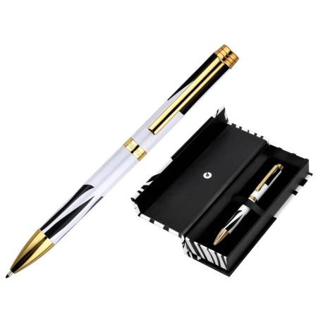 BOLIGRAFO BELIUS DUALITA CUERPO BLANCO COLOR NEGRO TINTA AZUL CAJA DE DISEÑO