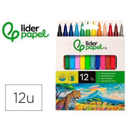 Rotulador Liderpapel fino lavable caja de 12 colores