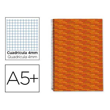 CUADERNO ESPIRAL LIDERPAPEL CUARTO MULTILIDER TAPA FORRADA 80H 80 GR CUADRO 4MM CON MARGEN NARANJA