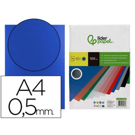 Tapa de Encuadernacion Polipropileno Liderpapel DIN A4 Color Azul 0,5 mm pack 100 uds