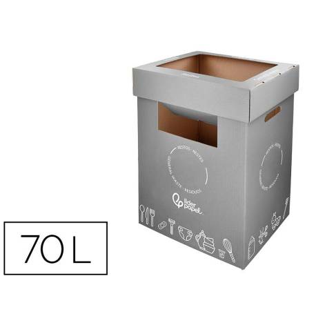 CONTENEDOR PAPELERA RECICLAJE LIDERPAPEL CARTON RECICLADO PARA RESTOS NO RECICLABLES 70 LITROS 450X350X650 MM GRIS
