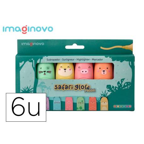 ROTULADOR IMAGINOVO FLUORESCENTE SAFARI GLOW PASTEL ANIMALES CAJA 6 UNIDADES SURTIDAS