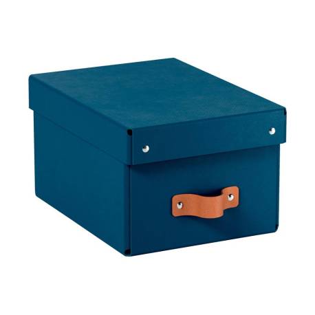 CAJA DE ALMACENAJE LEITZ CARTON PEQUEÑA CON ASA DE PIEL COLOR AZUL PACK DE 2 UNIDADES