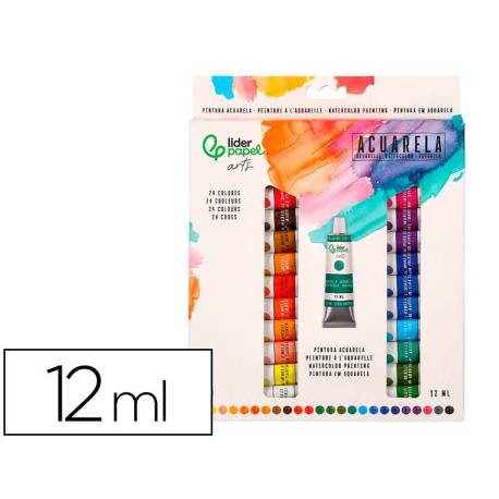 PINTURA DE ACUARELA LIDERPAPEL CAJA DE 24 TUBOS DE ALUMINIO DE 12 ML COLORES SURTIDOS